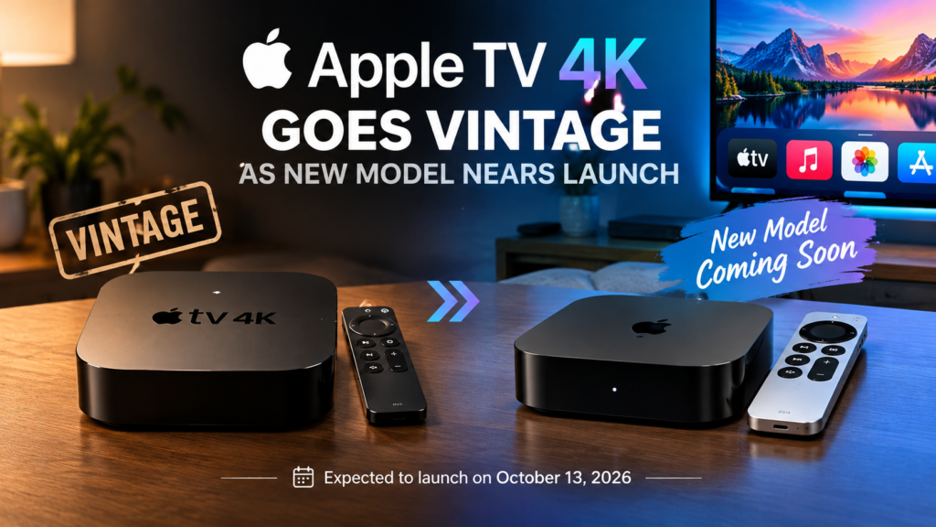 Original Apple TV 4K marked vintage alongside a streaming device representing the expected new model