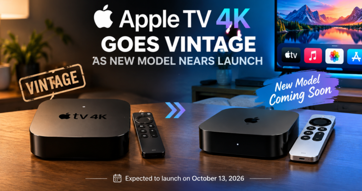 Original Apple TV 4K marked vintage alongside a streaming device representing the expected new model