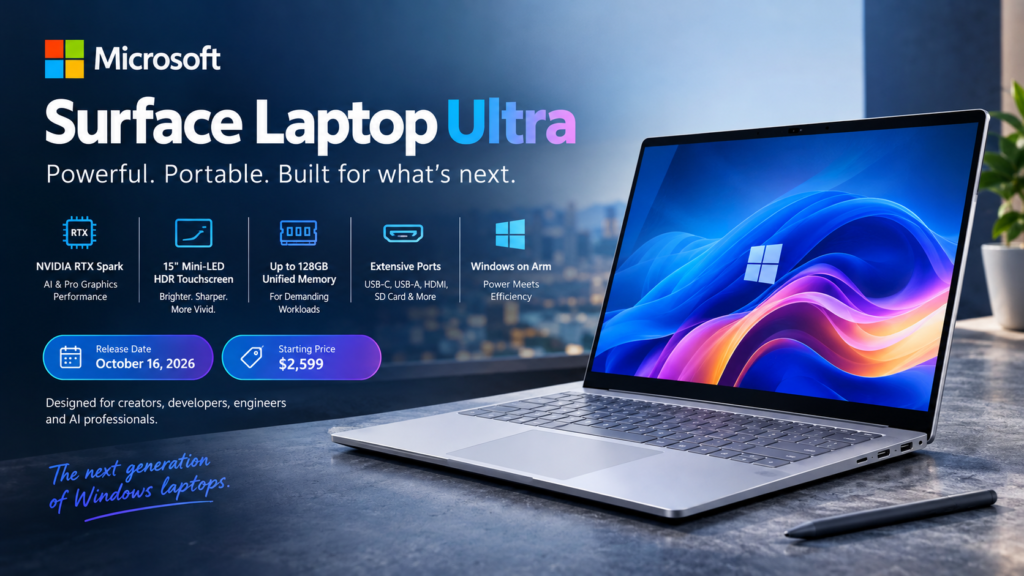 Microsoft Surface Laptop Ultra 2026 with RTX Spark and mini-LED display