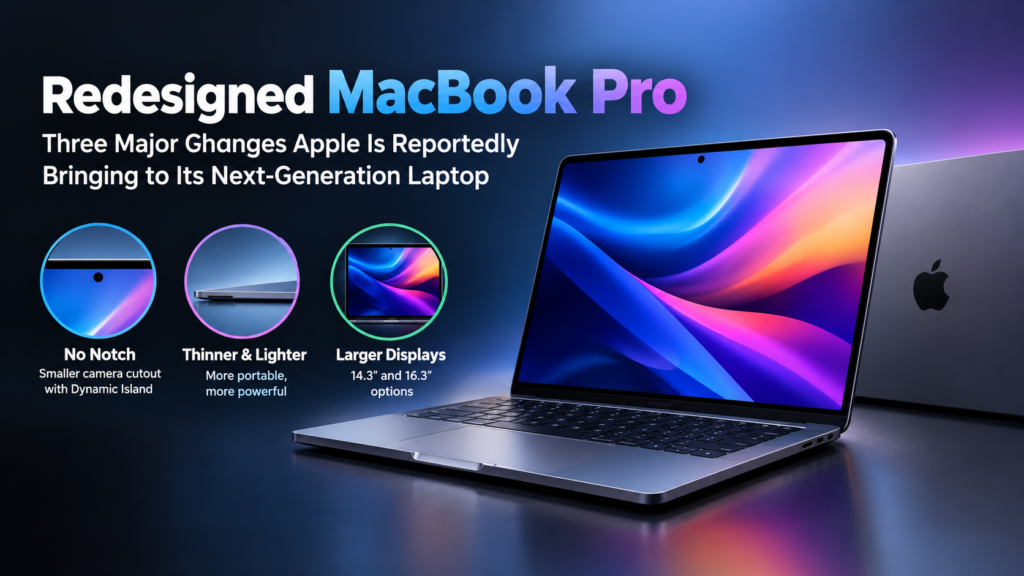 Redesigned MacBook Pro 2026 showing three major reported changes